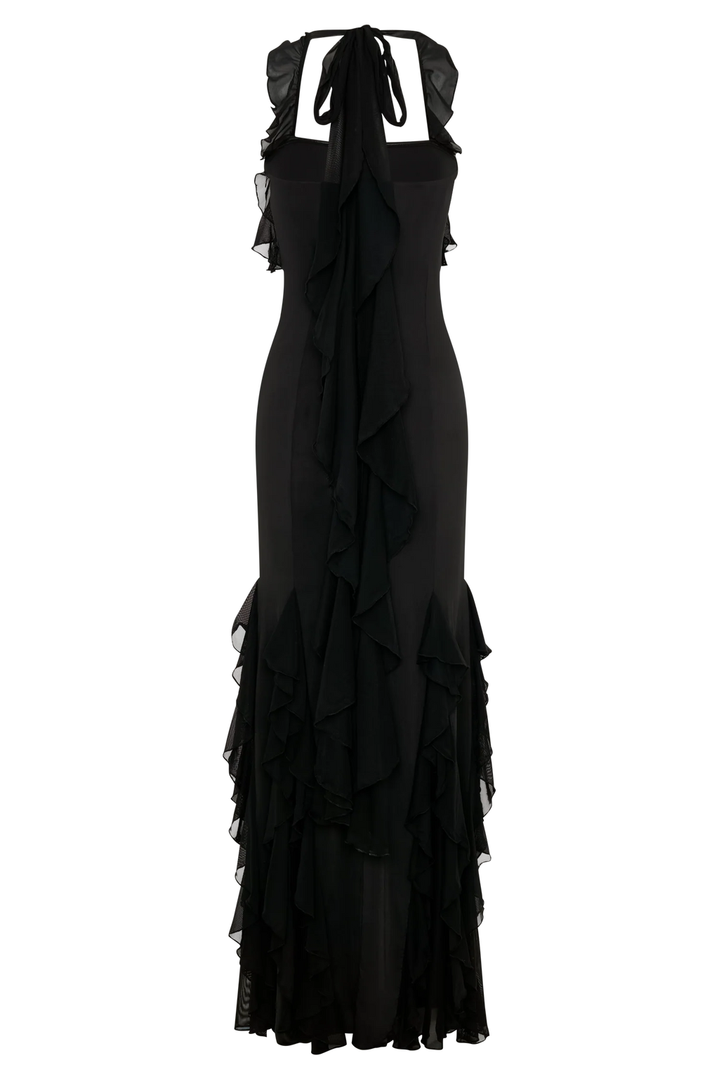 Etta Ruffle Slinky Maxi Dress - Black
