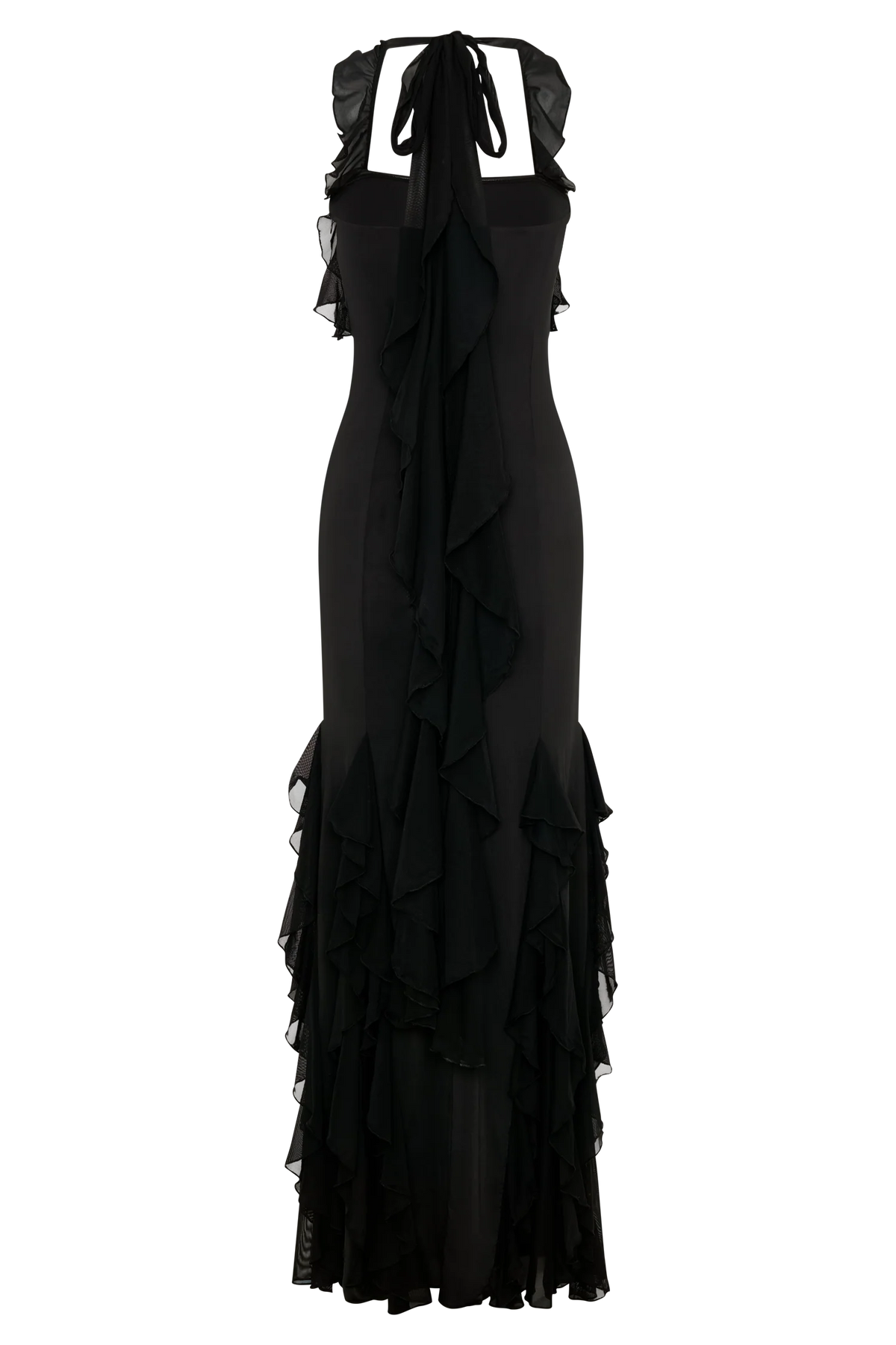 Etta Ruffle Slinky Maxi Dress - Black