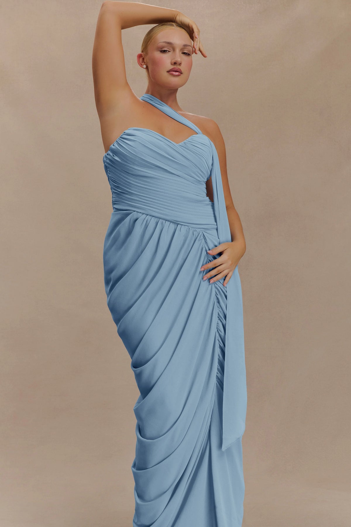 Micaela Chiffon Gathered Maxi Dress - Alaskan Blue
