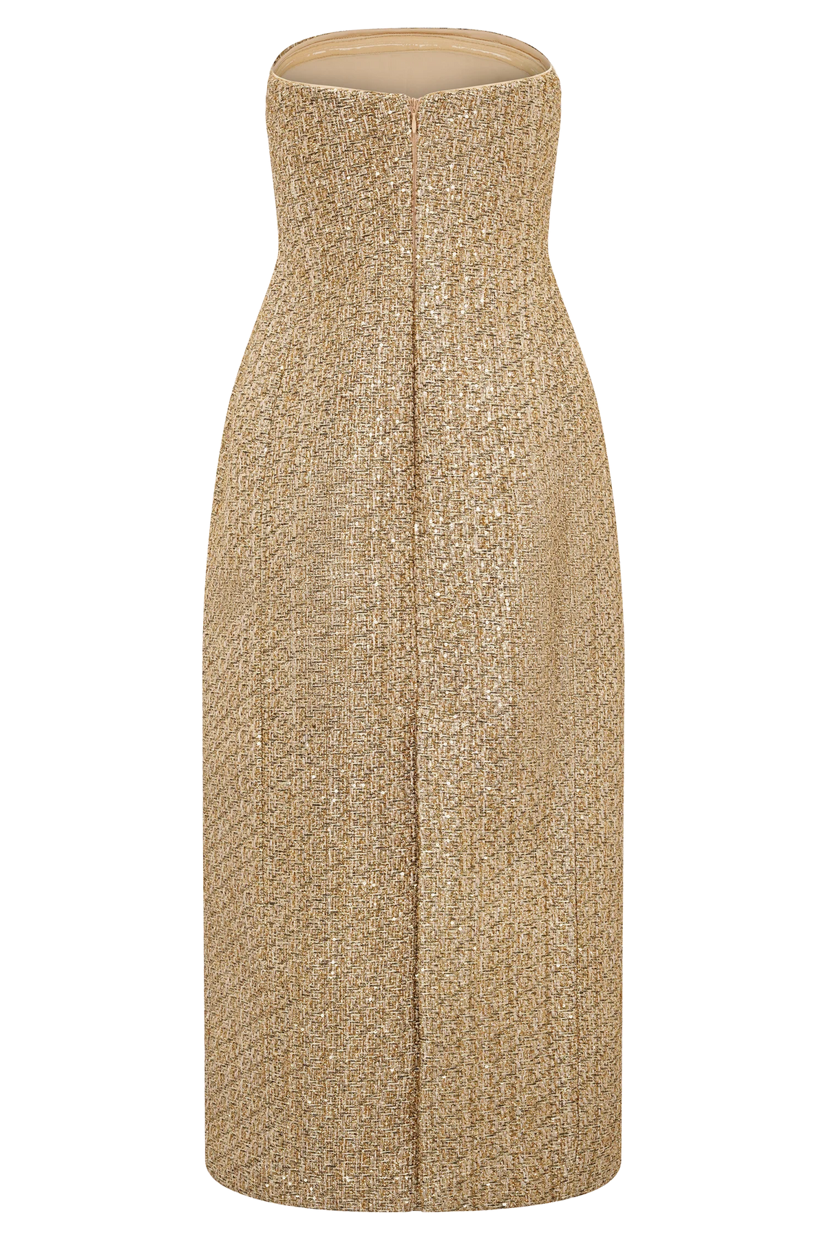 Gala Strapless Tweed Midi Dress - Gold