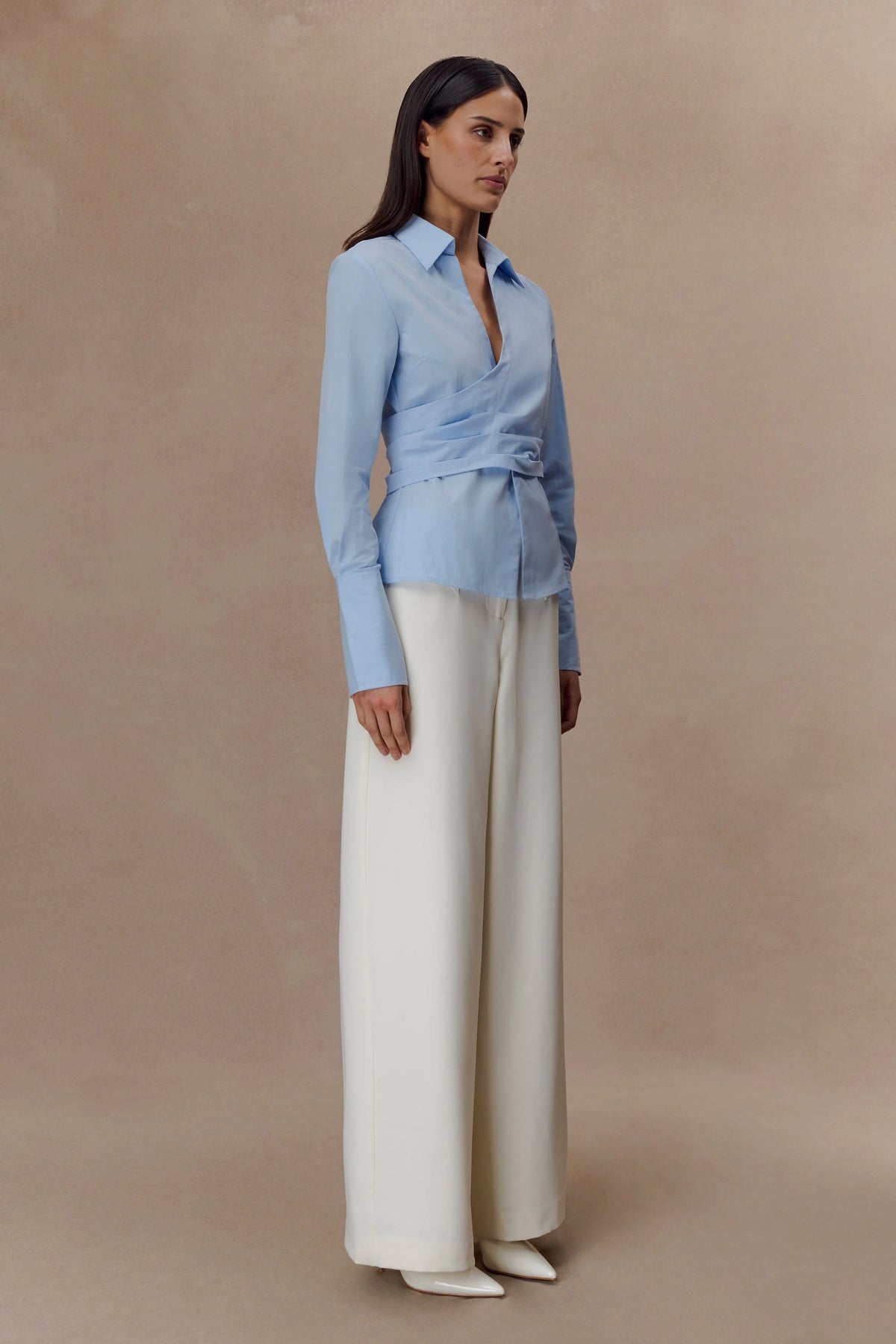 Eugenia Wrap Cotton Shirt - Blue