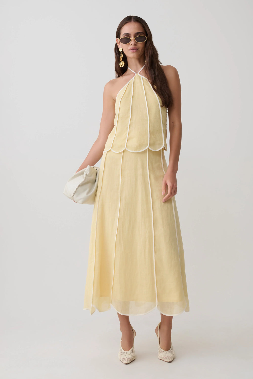 Georgia Panelled Halter Sleeveless Top - Butter