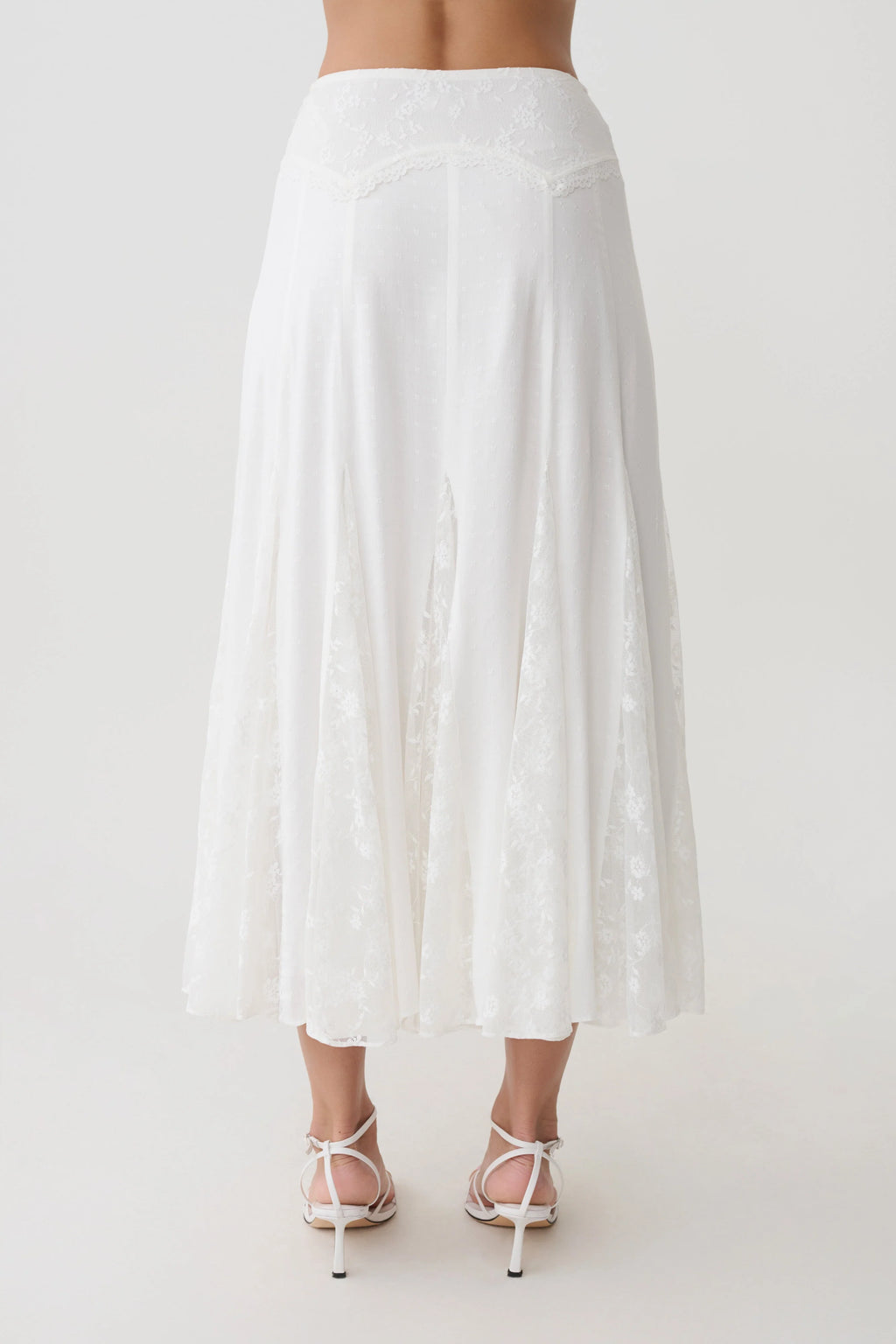 Skylar Lace Panelled Midi Skirt - White