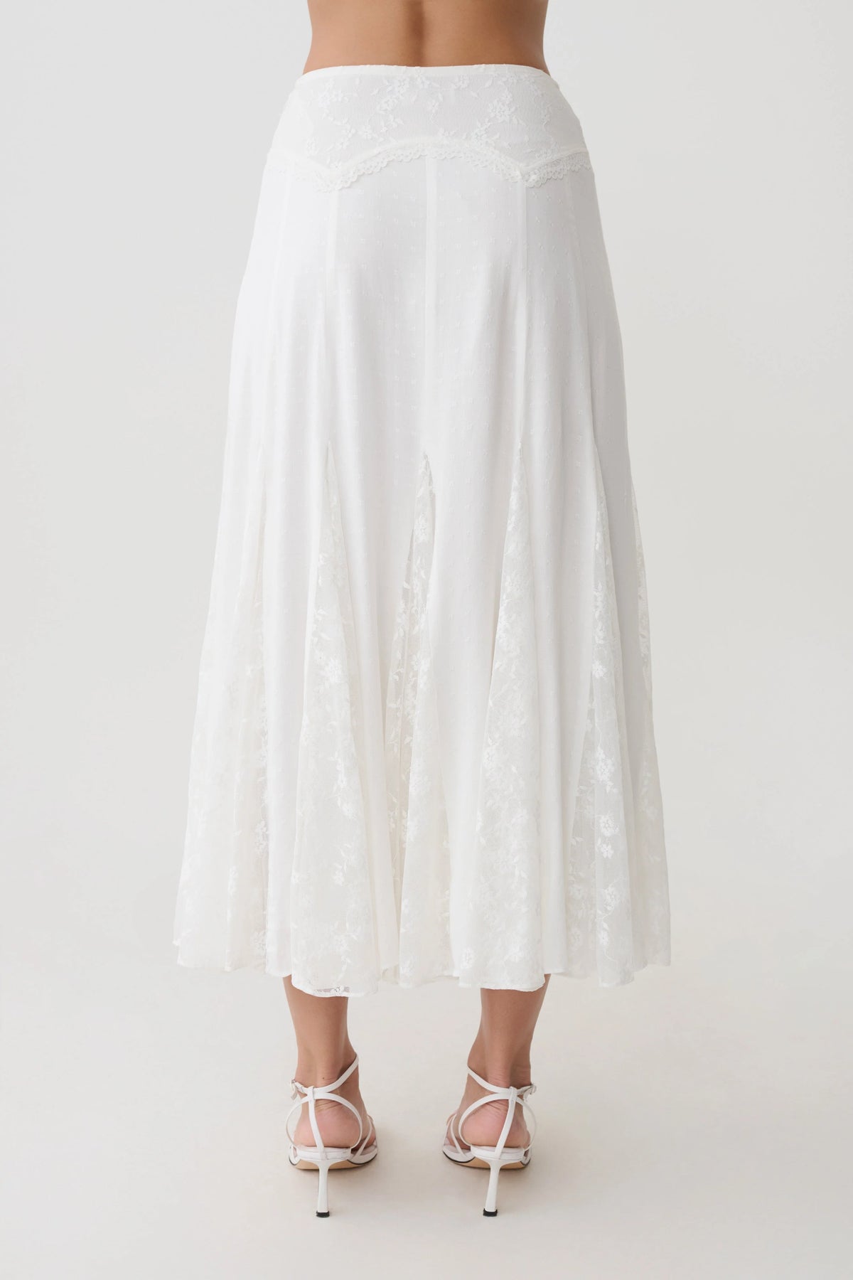 Skylar Lace Panelled Midi Skirt - White