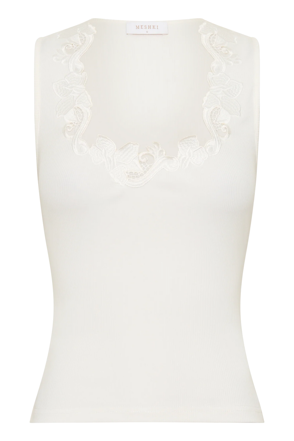 Vianna Broderie Ribbed Tank Top - Ivory