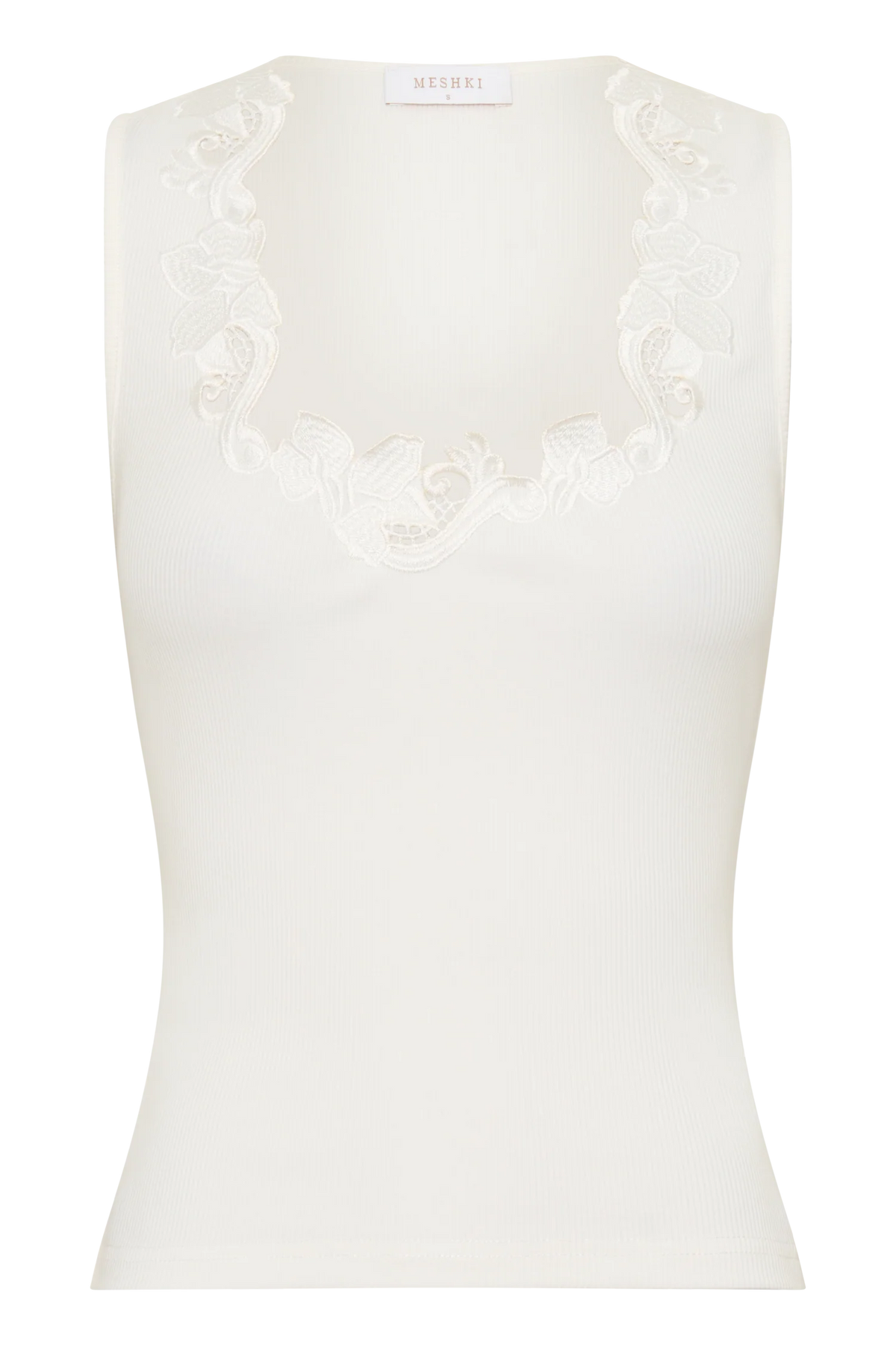 Vianna Broderie Ribbed Tank Top - Ivory