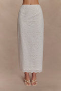 Kensley Broderie Midi Skirt - White