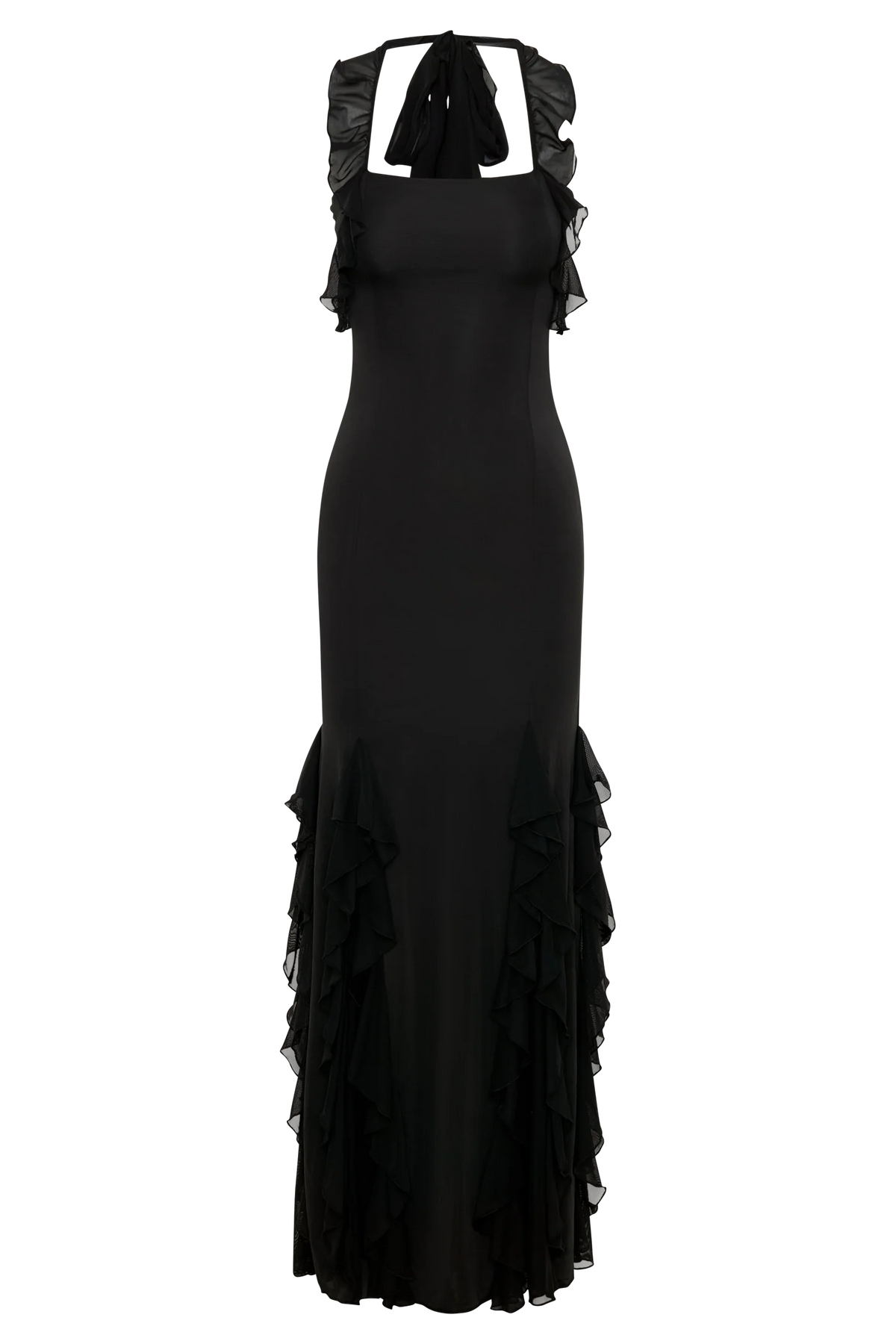 Etta Ruffle Slinky Maxi Dress - Black