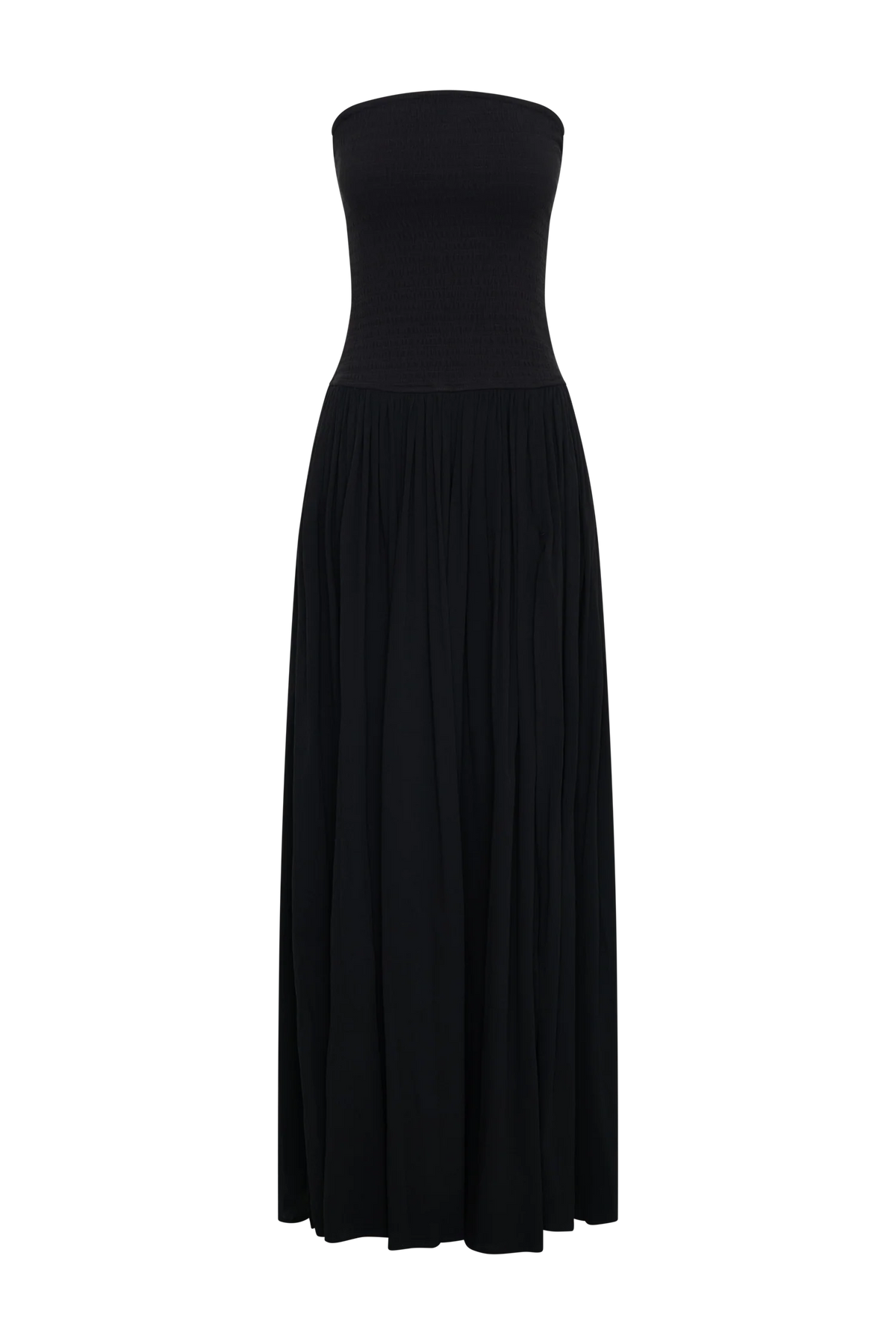 Maureen Cotton Shirring Maxi Dress - Black