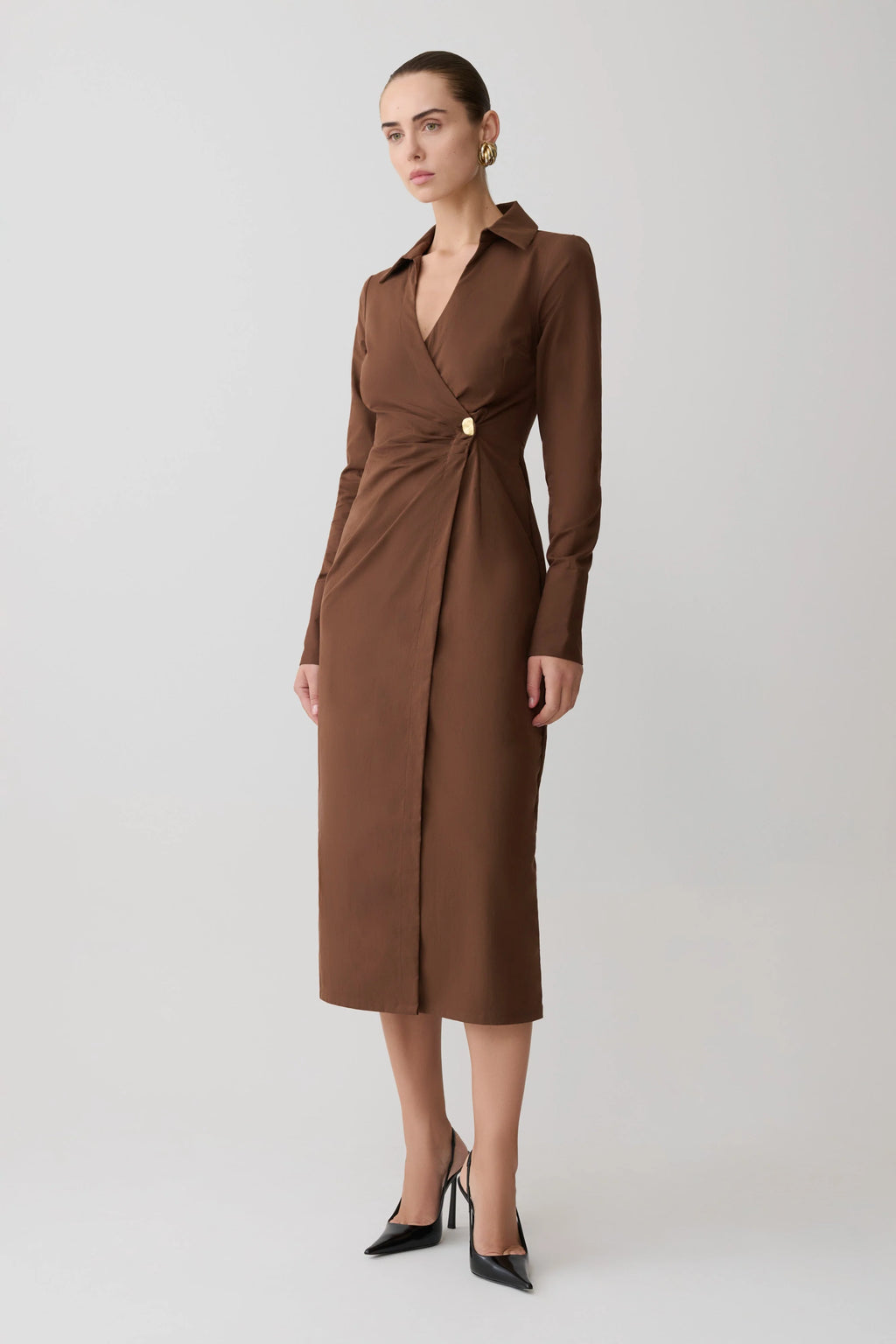 Mikaila Asymmetric Shirt Dress - Dark Chocolate