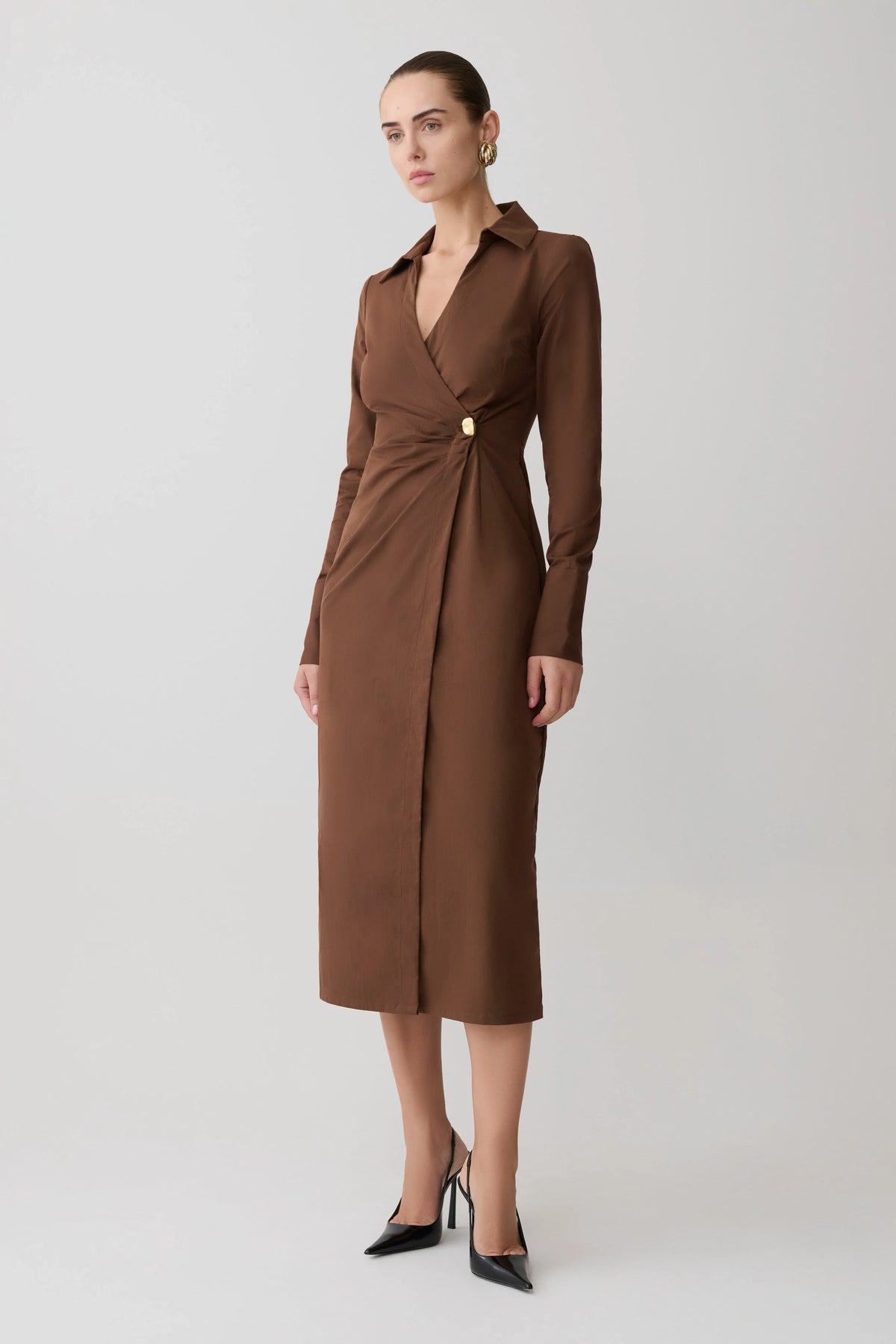 Mikaila Asymmetric Shirt Dress - Dark Chocolate
