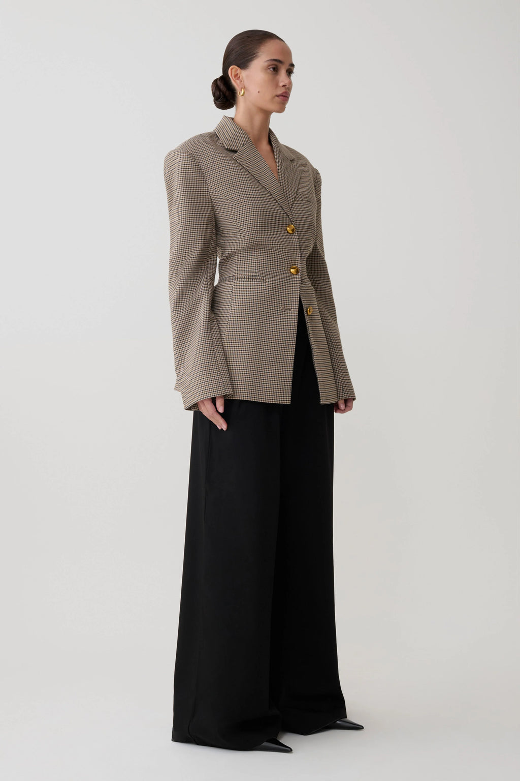 Mila Shaped Blazer - Tan Check