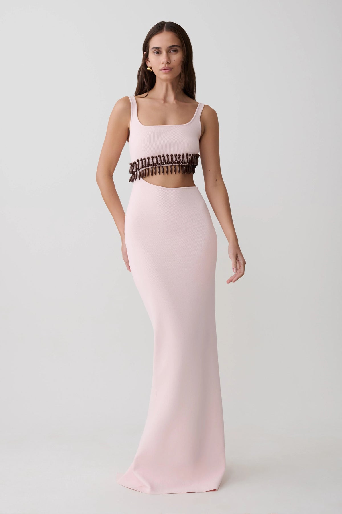Ruvic Knit Maxi Beaded Dress - Baby Pink