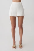 Melody Linen Short With Lace - White