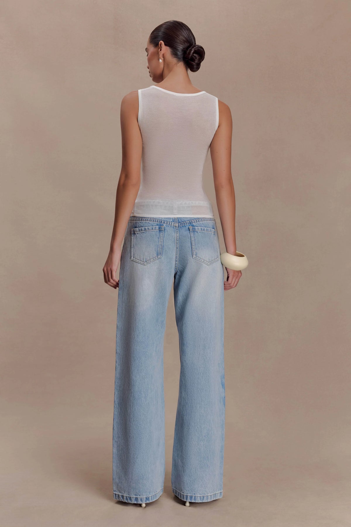 Perrie Mid Rise Straight Leg Tie Jeans - Washed Light Blue