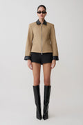 Solange Zip Up Collared Jacket - Natural
