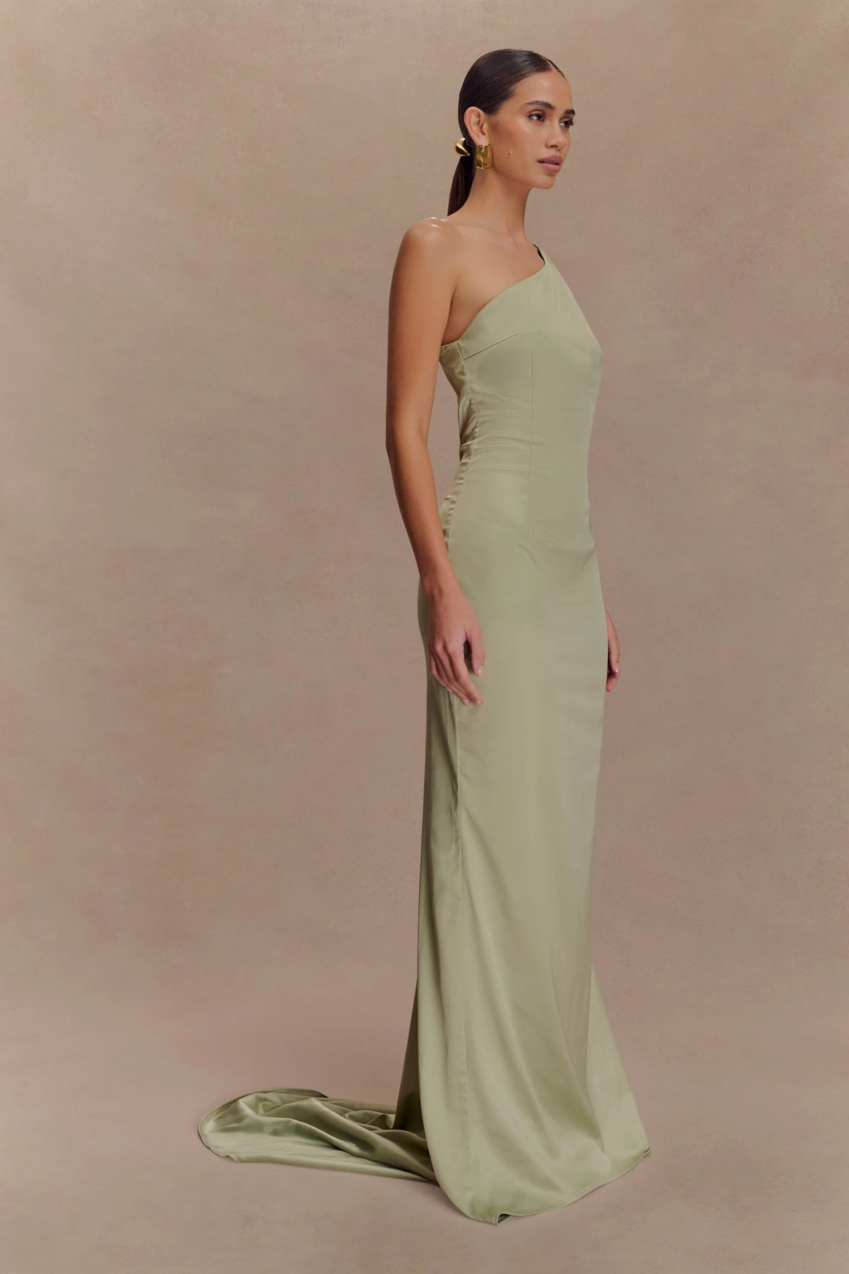 Harper One Shoulder Gown - Sage