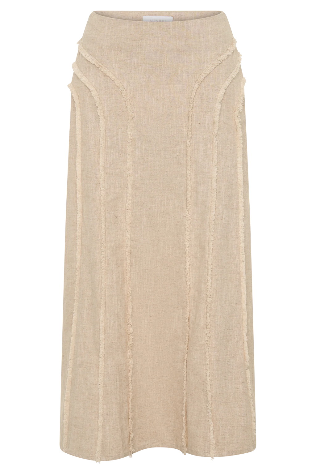 Annie Linen Frayed Midi Skirt - Natural