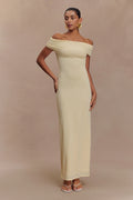 Imogen Off Shoulder Slinky Maxi Dress - Lemon