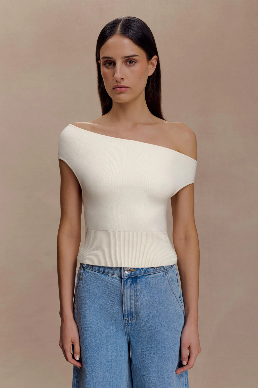 Carley Off Shoulder Knit Top - Ivory