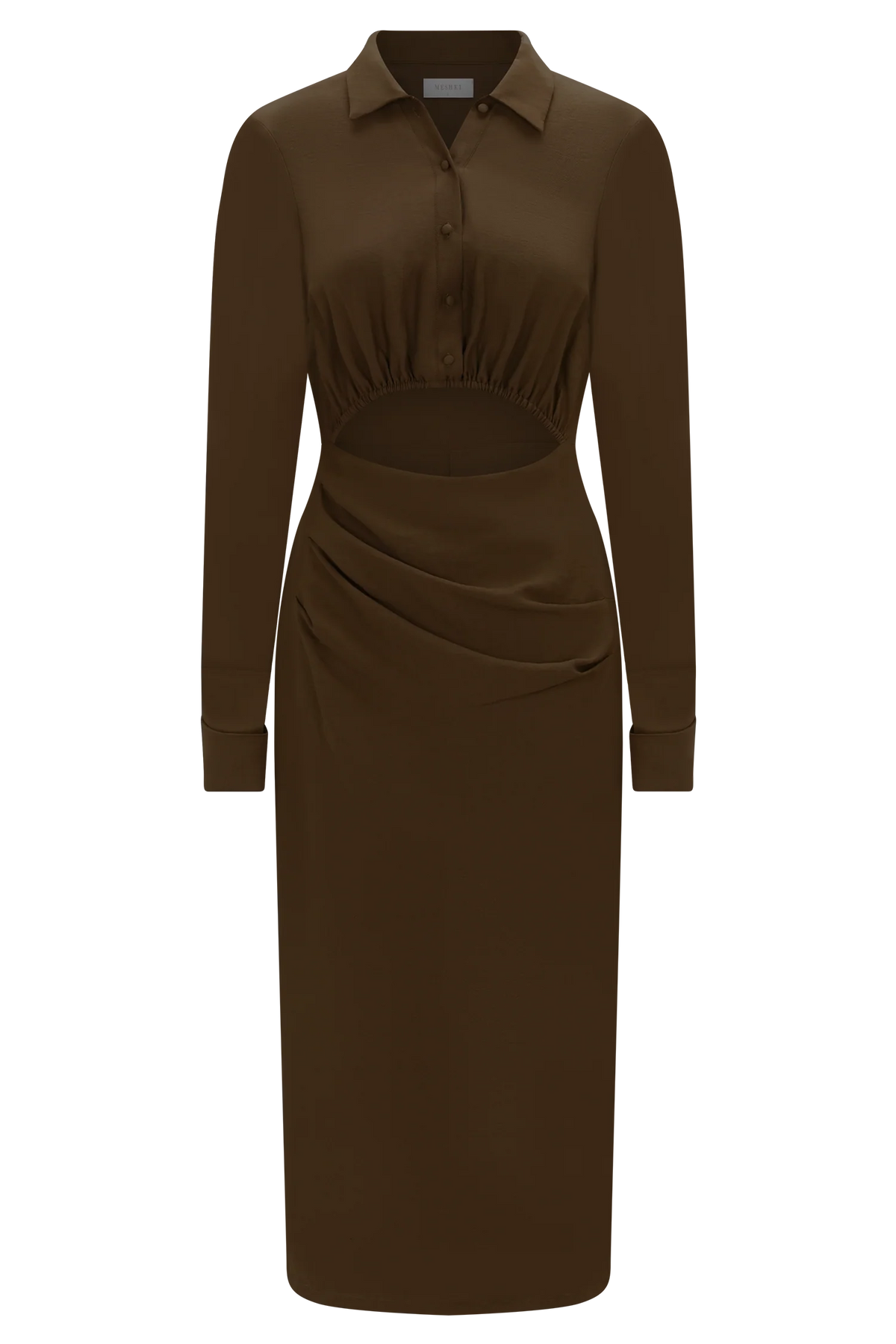 Cecilie Cut Out Shirt Midi Dress - Dark Chocolate