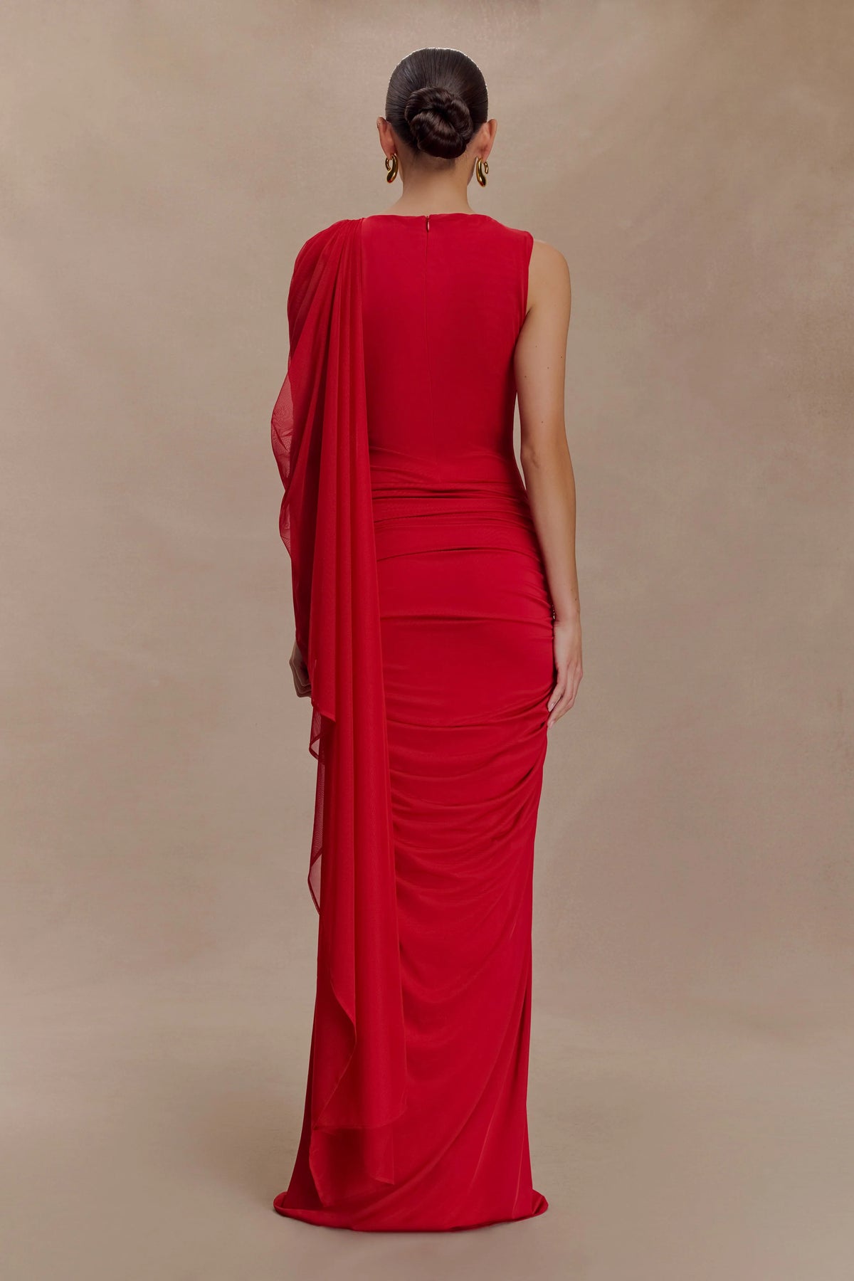 Amandine Ruched Slinky Maxi Dress - Ruby