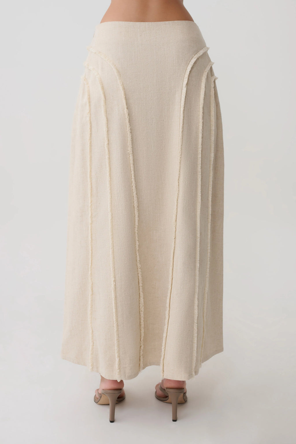 Annie Linen Frayed Midi Skirt - Natural