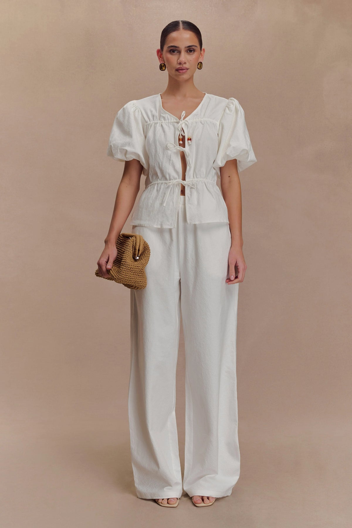 Emilie Puff Sleeve Cotton Top - White