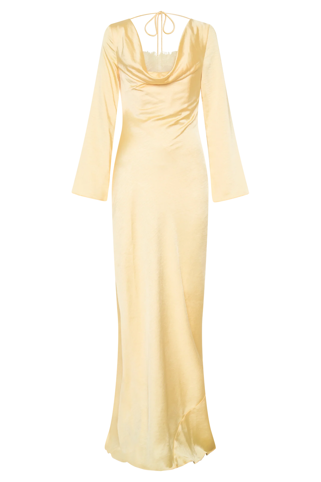 Eliza Long Sleeve Cowl Lace And Satin Maxi Dress - Lemon