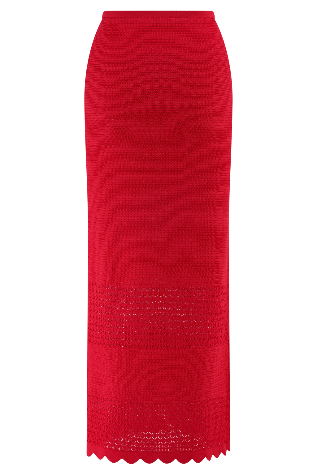 Madeline Scallop Knit Midi Skirt - Red