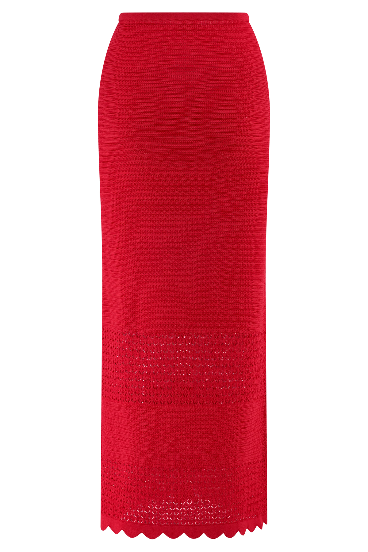 Madeline Scallop Knit Midi Skirt - Red