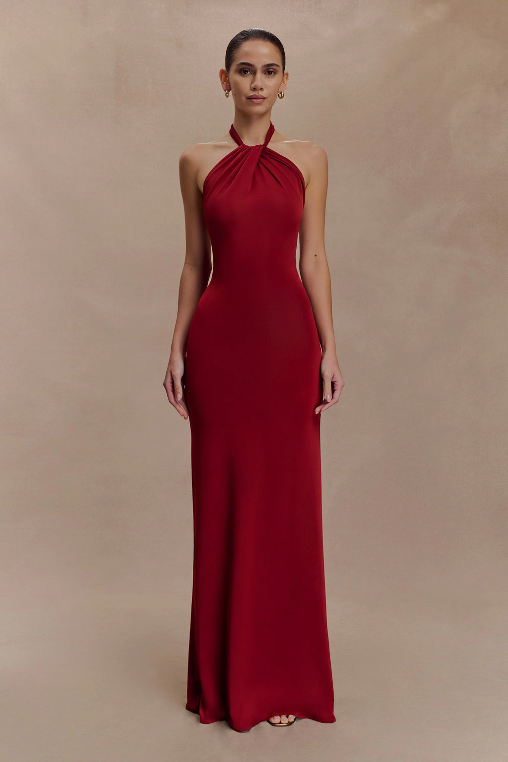 Elyna Slinky Halter Maxi Dress - Deep Red