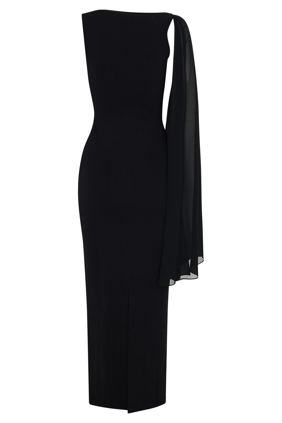 Farid Bandage Midi Dress With Chiffon - Black
