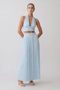 Amaris Gathered Plisse Maxi Skirt - Pale Blue