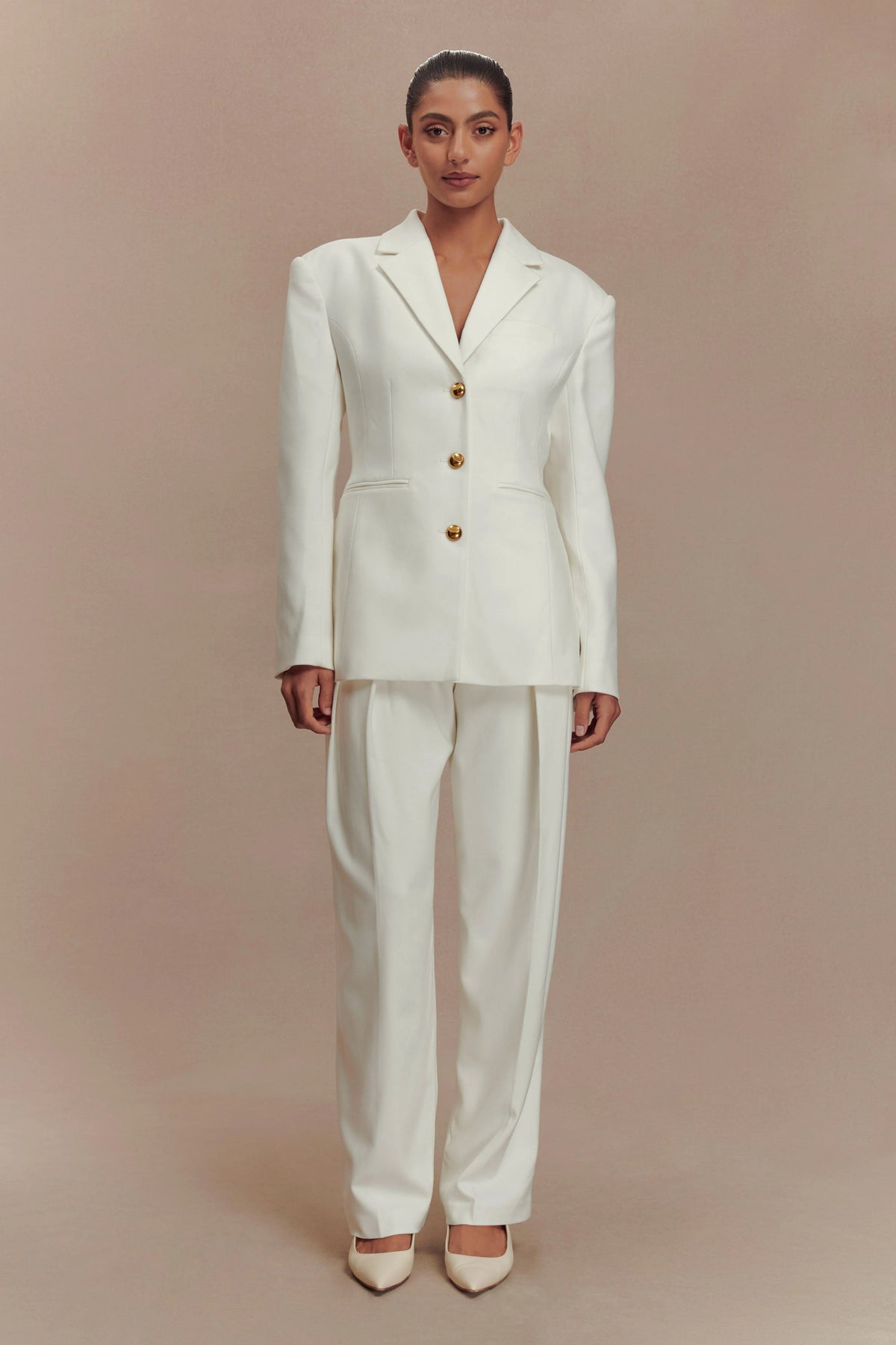 Penelope Pleated High Waisted Pants - Ivory