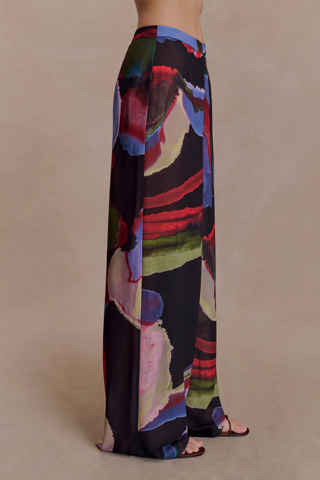 Rachel Chiffon Straight Leg Pants - Multi Fluid Reverie Print