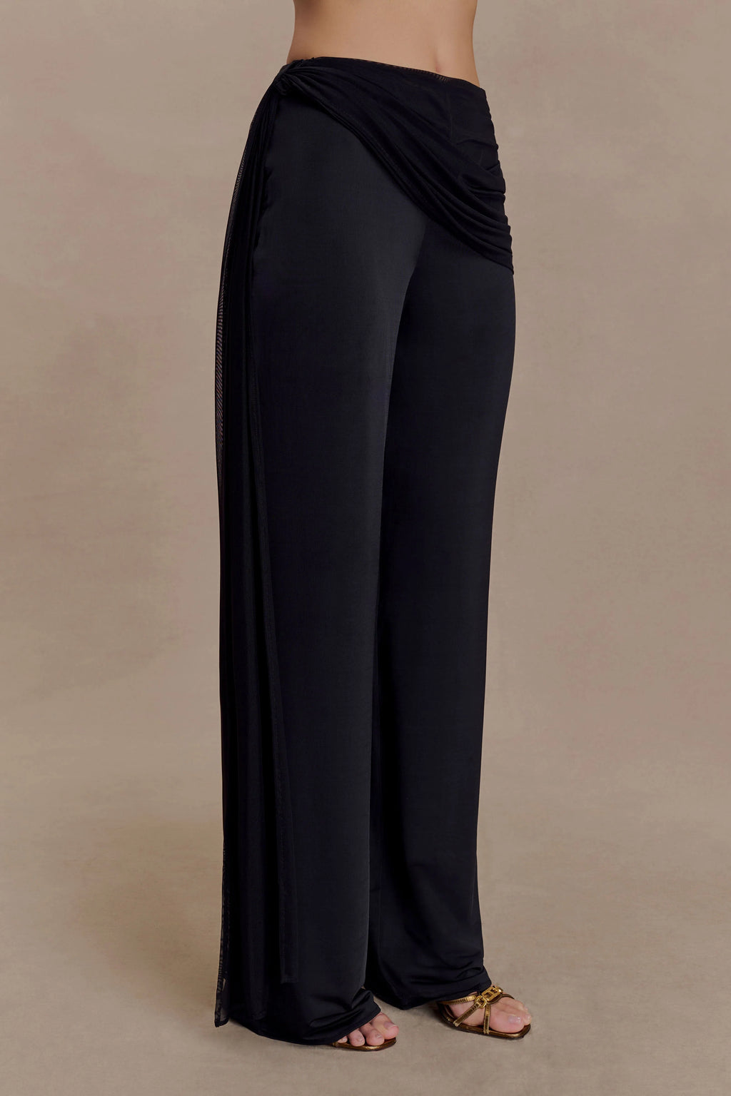 Aspyn Slinky Gathered Wide Leg Pants - Black