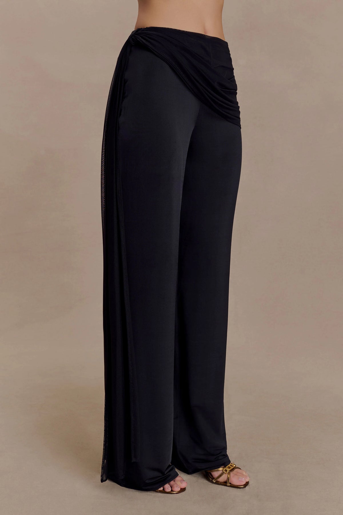 Aspyn Slinky Gathered Wide Leg Pants - Black