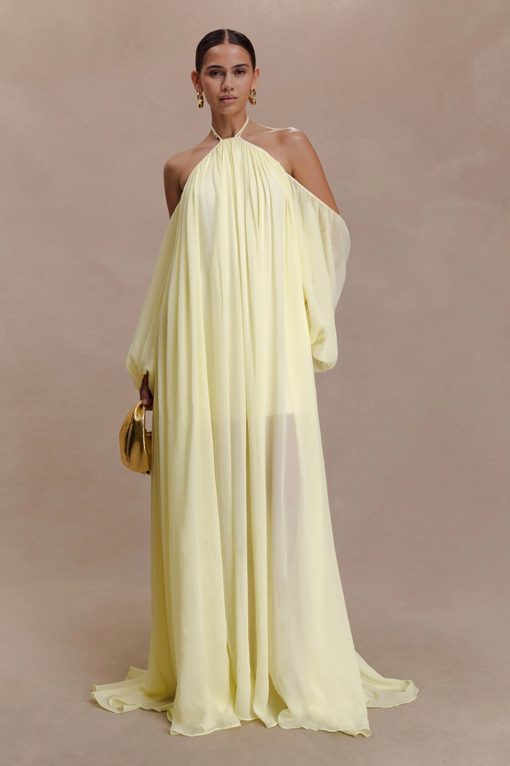 Janni Chiffon Maxi Dress With Hardware - Lemon Lime
