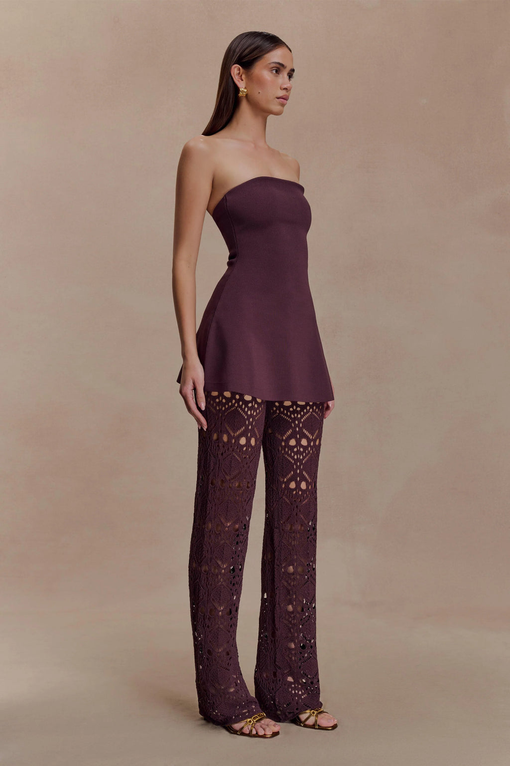 Trena Crochet Knit Pants - Chocolate