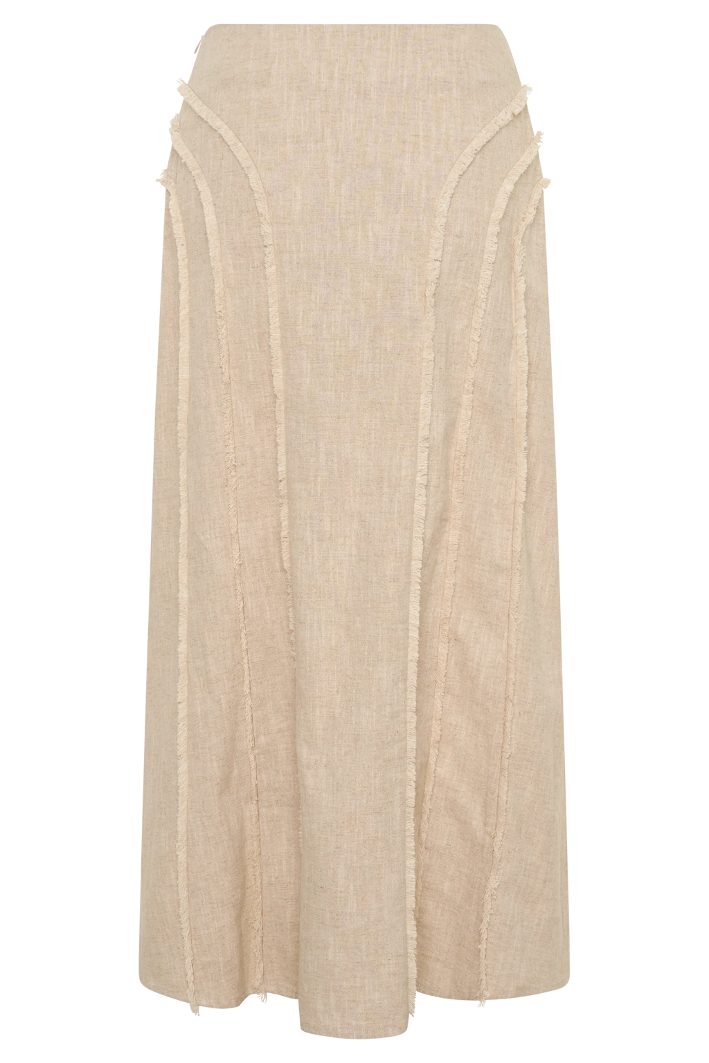 Annie Linen Frayed Midi Skirt - Natural