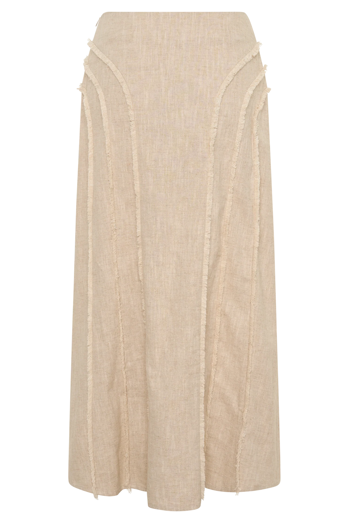 Annie Linen Frayed Midi Skirt - Natural