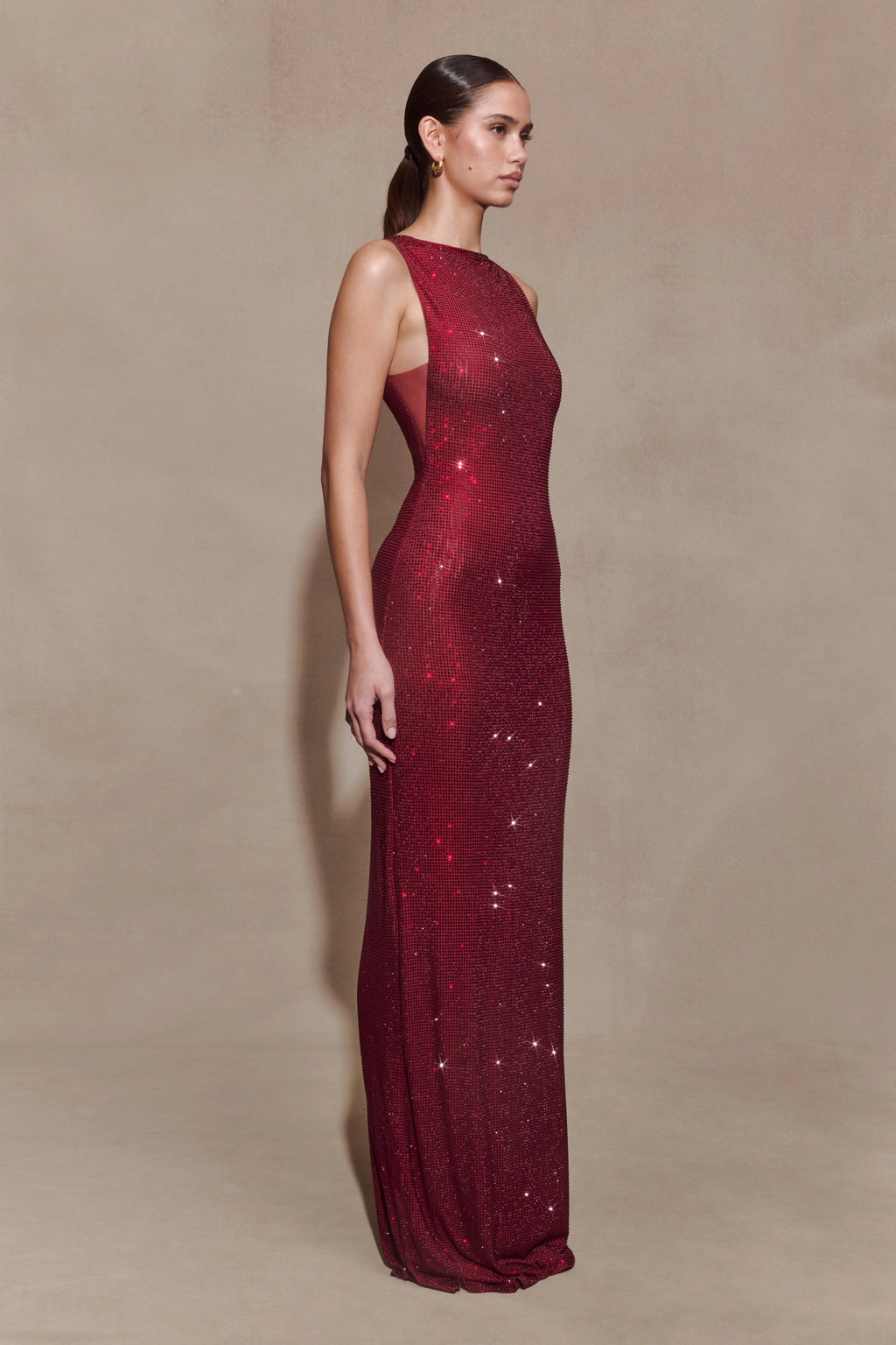 Magnolia Sleeveless Diamante Maxi Dress - Wine