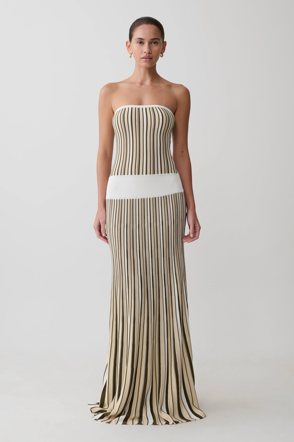 Joyce Stripe Maxi Knit Dress - Khaki/Ivory