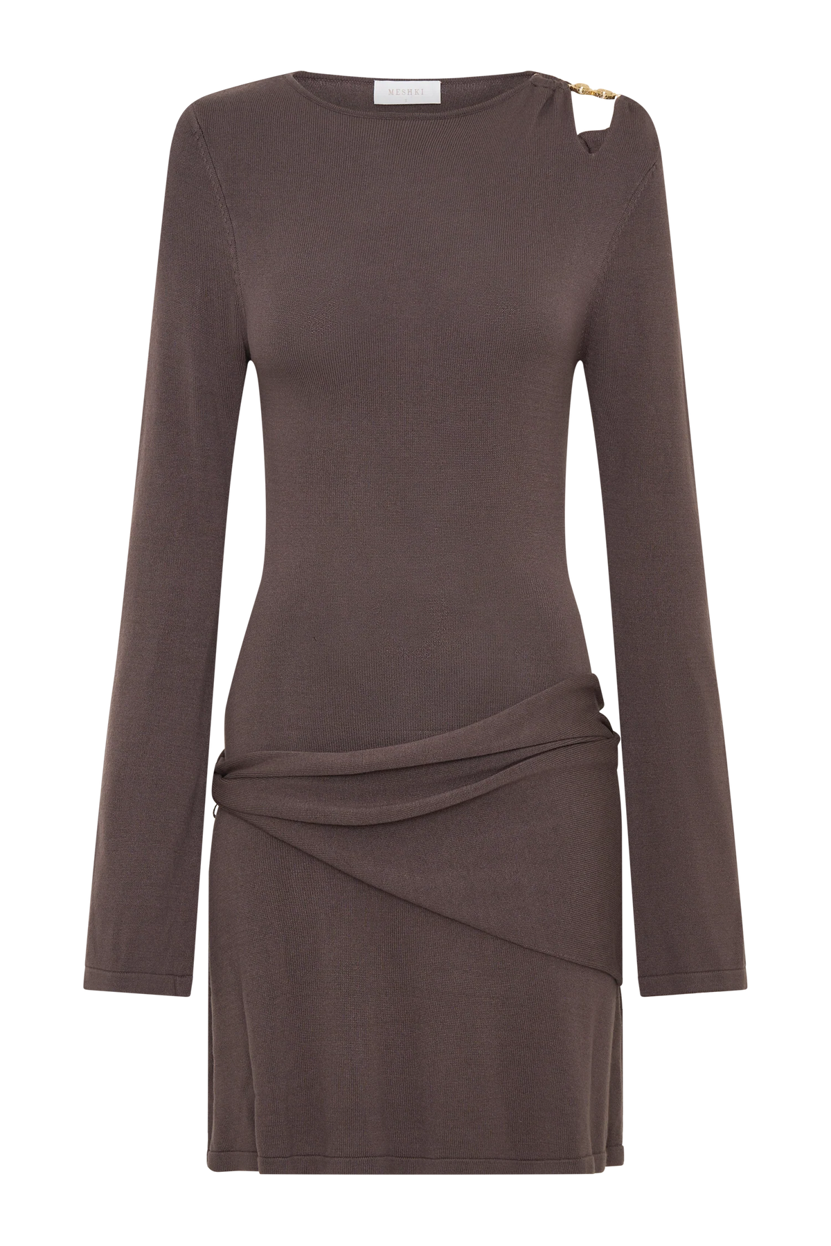 Cresida Knit Long Sleeve Mini Dress With Hardware - Peppercorn