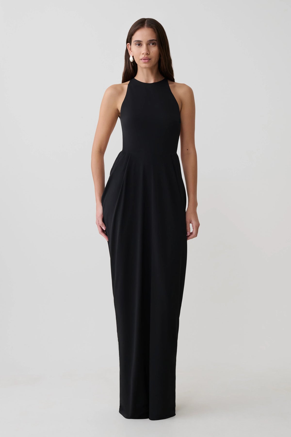 Bahari Low Back Halter Maxi Dress - Black