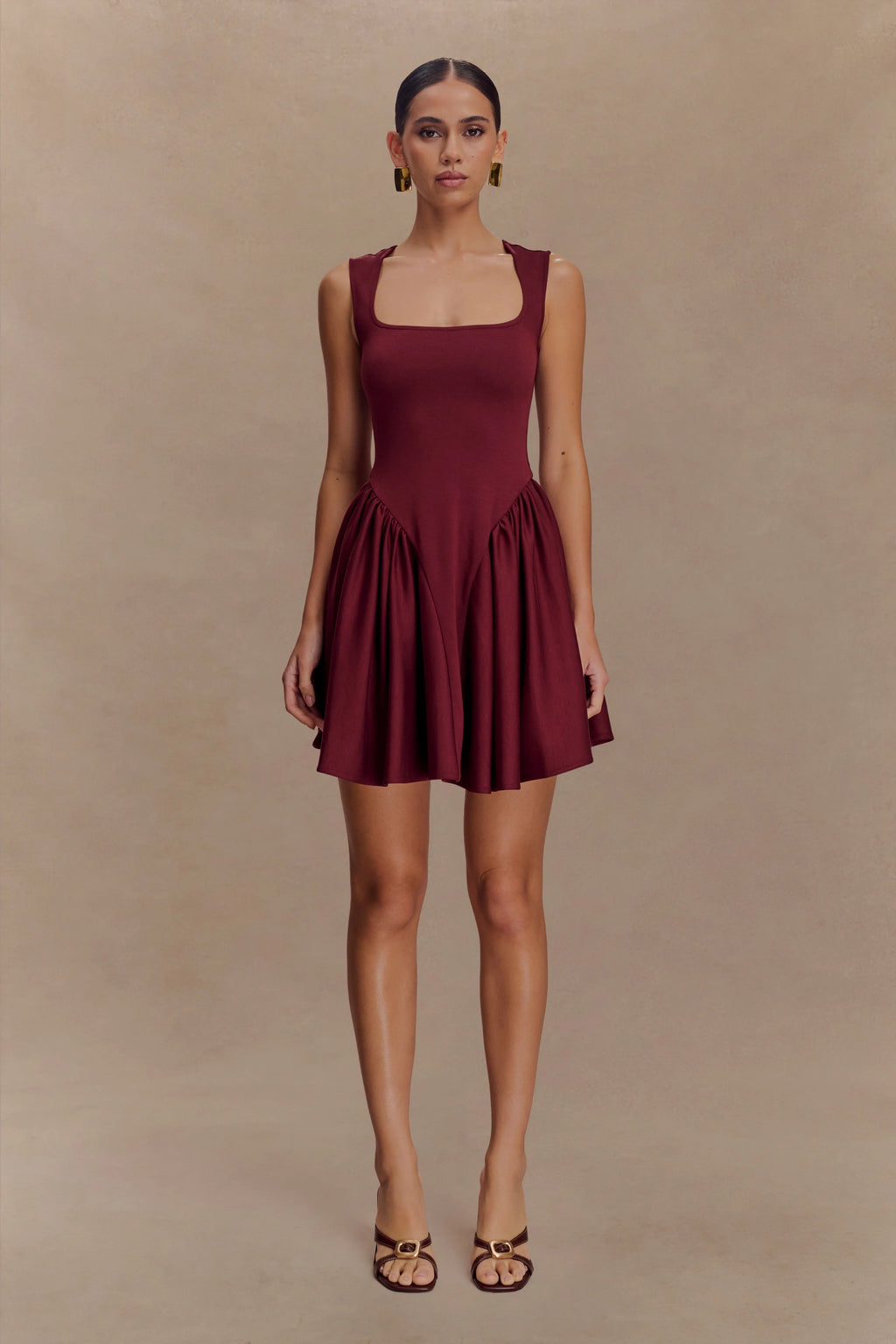 Sharon Scuba Jersey Mini Dress - Wine