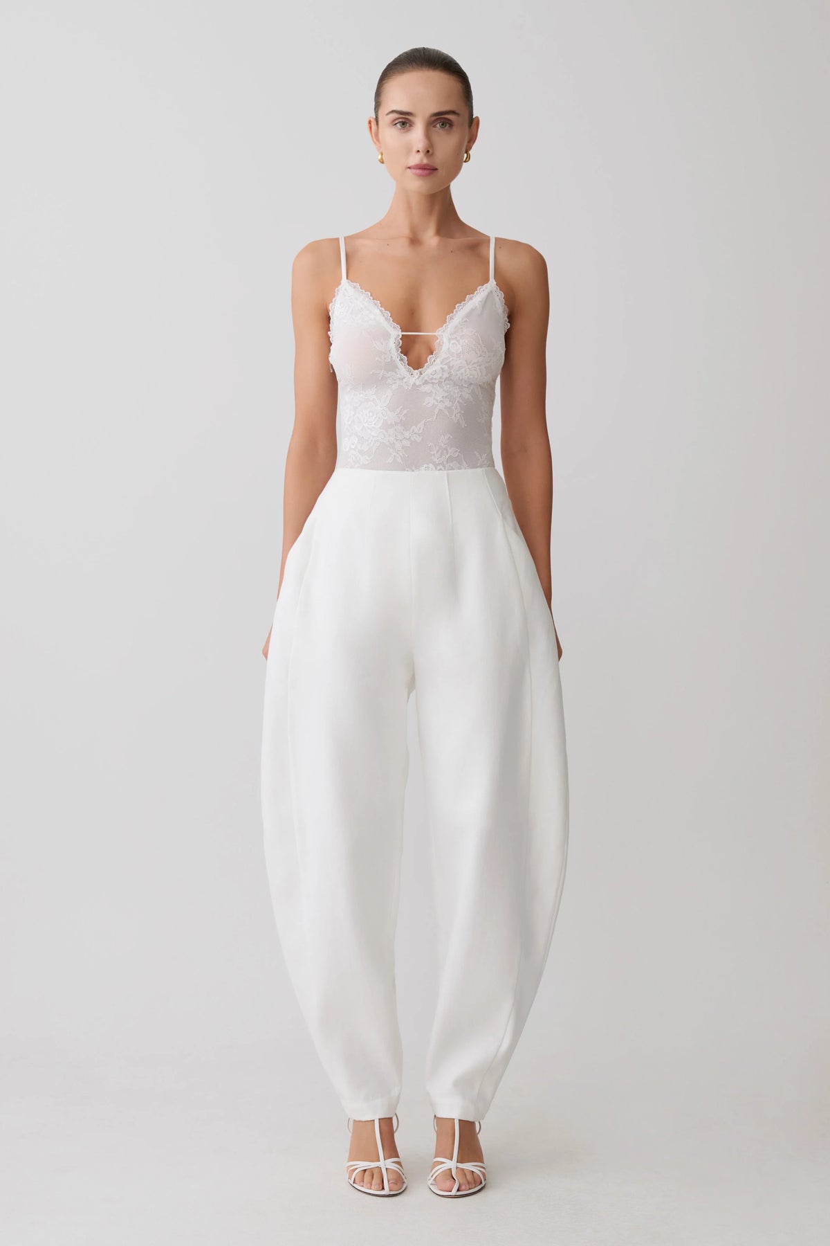 Jasper Sheer Plunge Lace Bodysuit - Ivory
