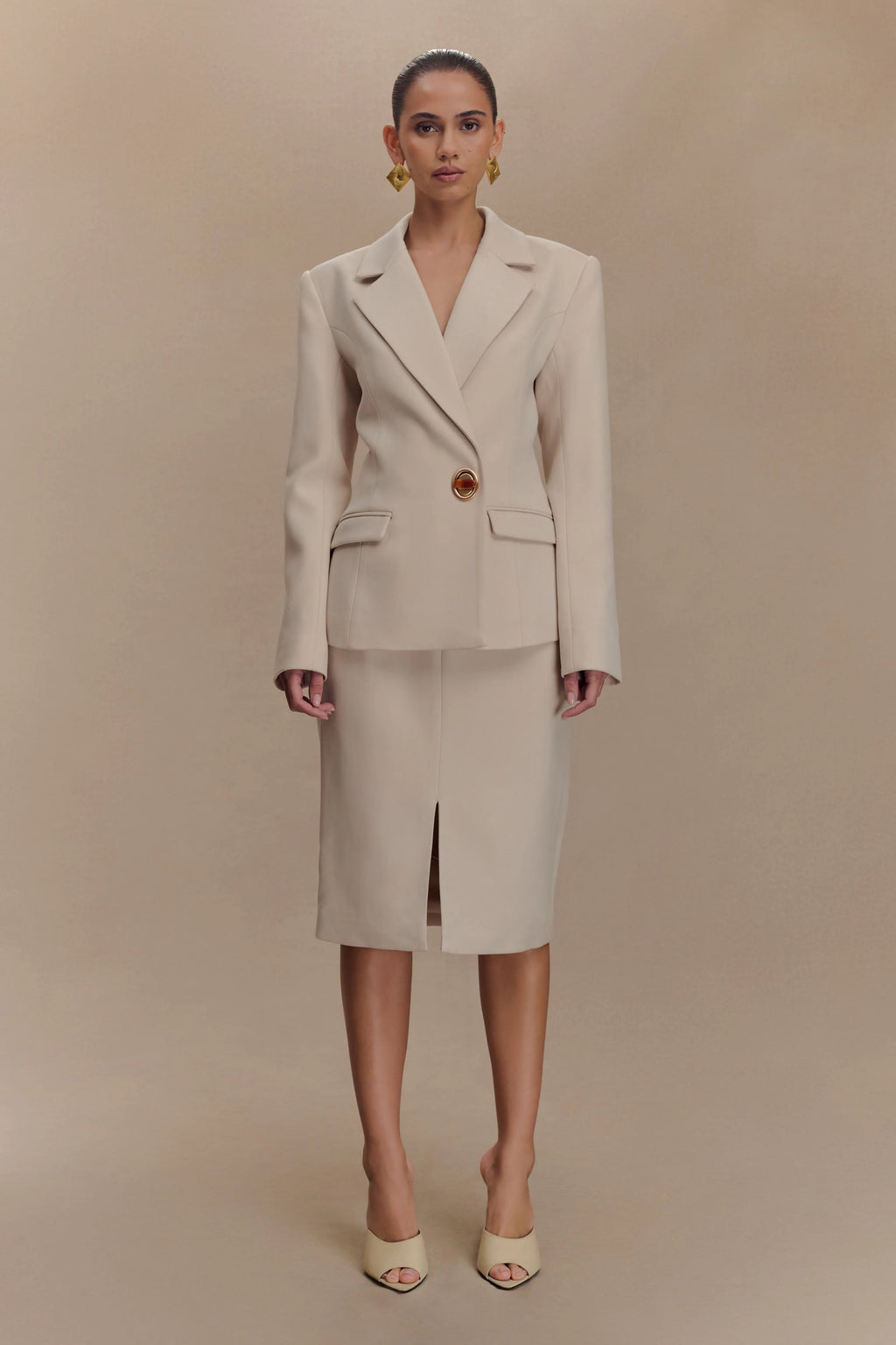 Max Cinched Waist Blazer - Ivory Stone