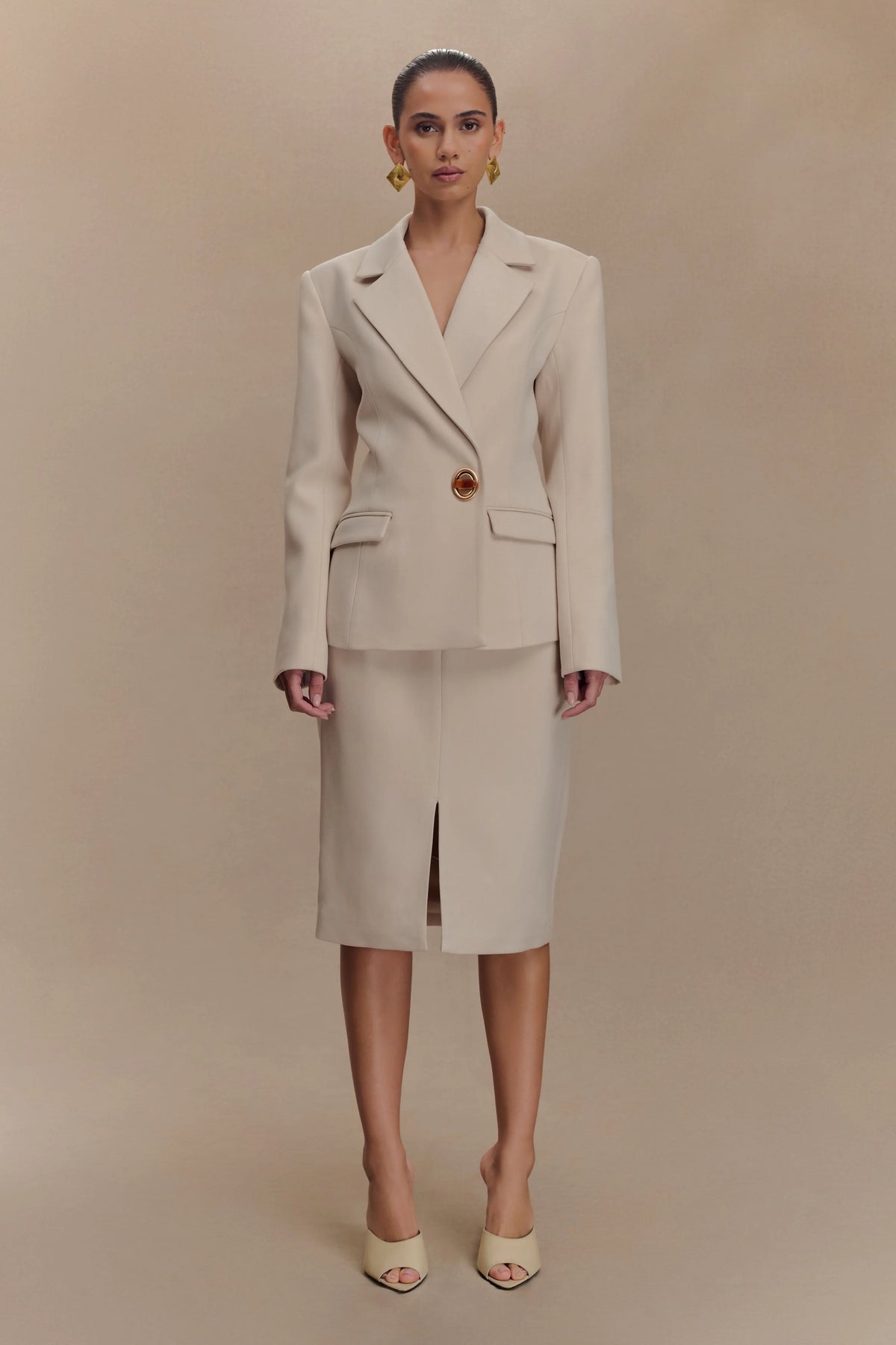 Max Cinched Waist Blazer - Ivory Stone